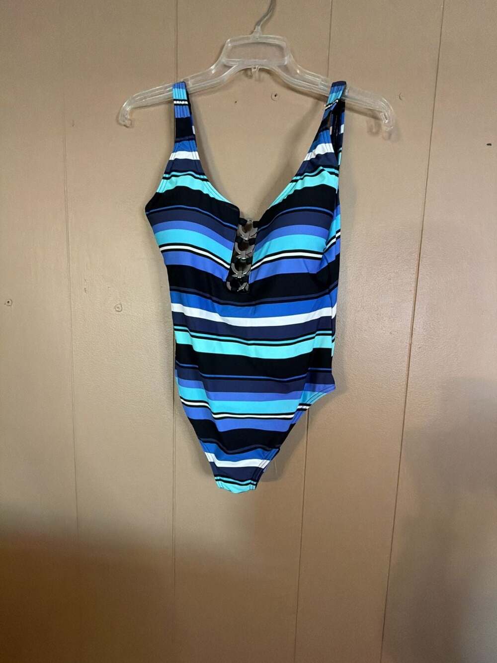Michael Kors Striped Ring Detail One-Piece Swimsuit Size 12